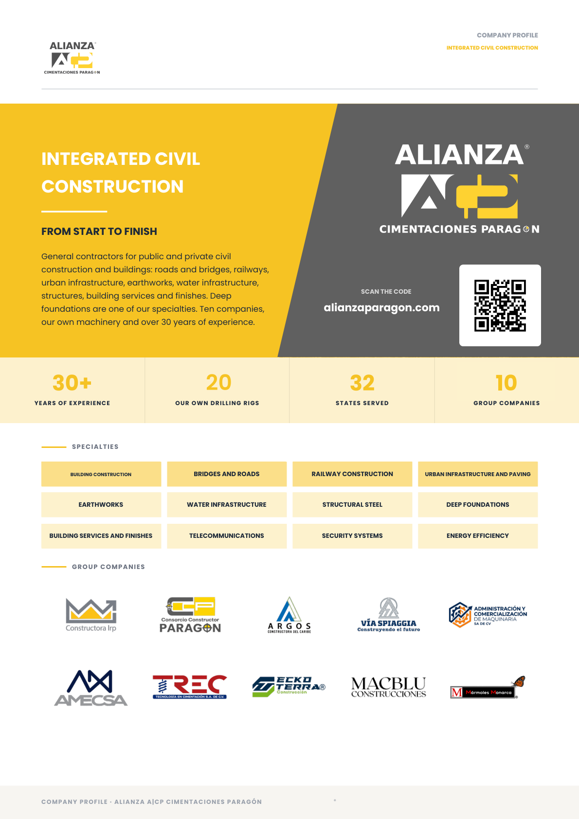 Alianza company profile cover: comprehensive civil engineering